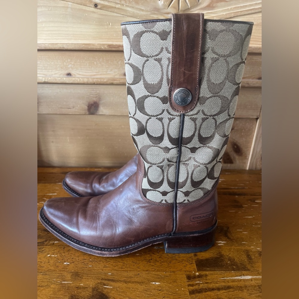 Brown coach logo riding boots